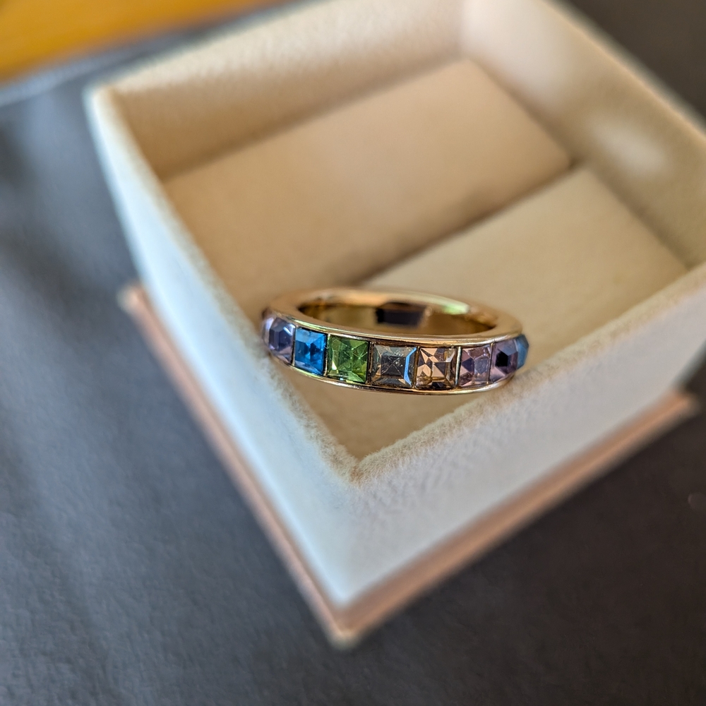 Gold Tone Multi-Color Gemstone Ring - Size 6